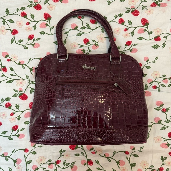 Harrods Burgundy Croc-Embossed Bag - Picture 1 of 2